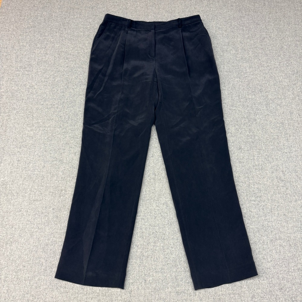 Jones New York Collection Trousers 14 Black 100% Silk Pleated Lined Dress Pants